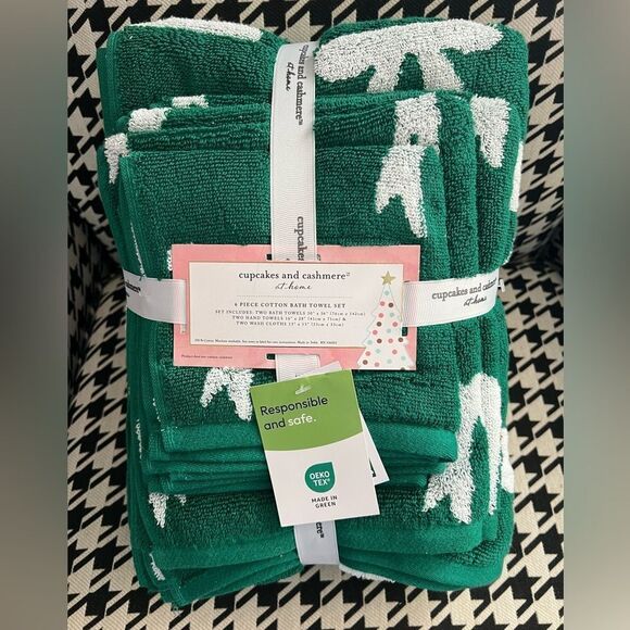Cupcakes and Cashmere 6 Piece Green Cotton Bath Towel Set - Picture 1 of 5